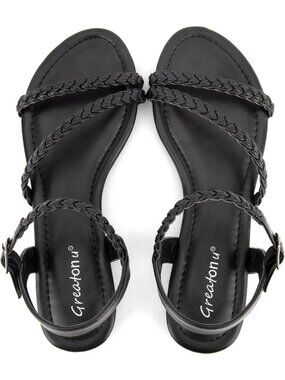 Women’s Black Summer Gladiator Flats Slip On Sandals Open Toe Slingback Shoes